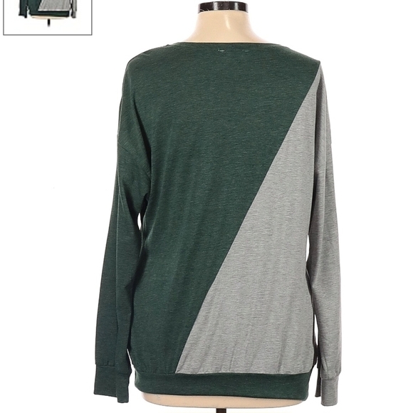 Bebonnie Diagonal Colorblock Green Gray Sweater Women's Large Pocket Casual EUC - Picture 2 of 7
